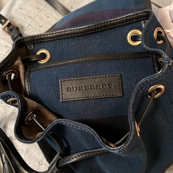 Burberry Medium Canvas Check Overdye Chiltern Backpack in Ultramarine Blue/Gold - Picture 5 of 11